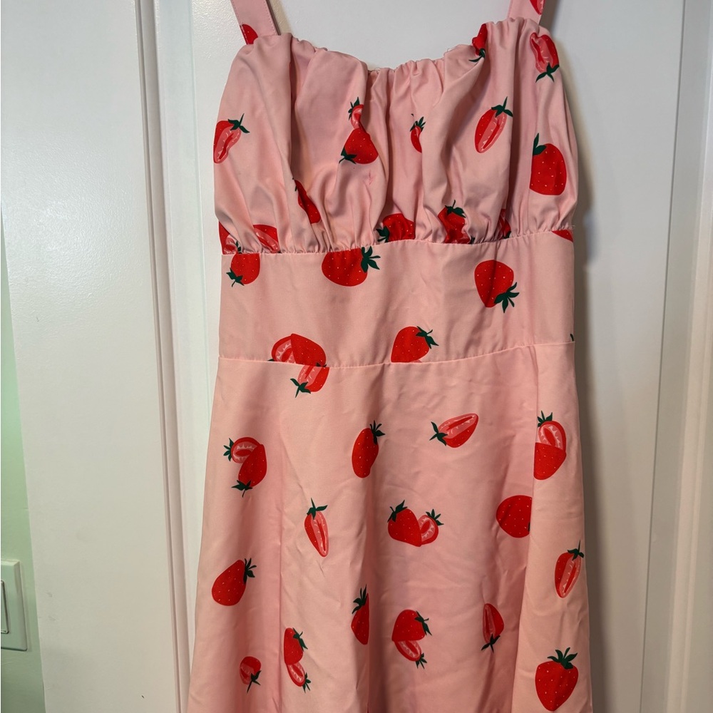 Strawberry Print Pink Midi Dress